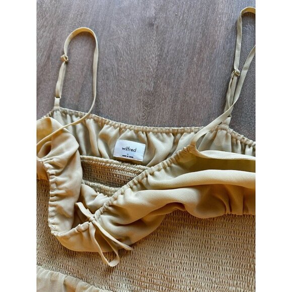 Aritzia Wilfred Genoa Mini Dress Smocked in Wheat Butter Yellow Size Large - Picture 3 of 5